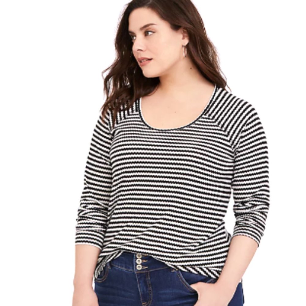 Black & White Stripe Waffle Knit Long Sleeve Tee 2